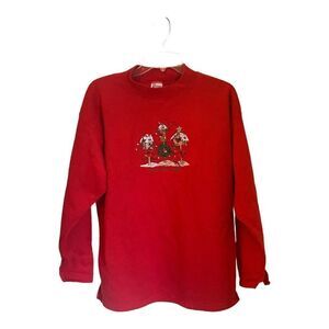 Vtg Red Xmas Sweatshirt Womens XL USA Cardinals Birdhouses Home For Holidays